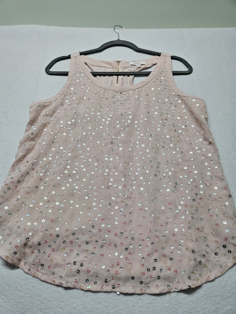 Candie's Sequin Tank Top Pink Silver Glitter Sparkle Flashy Large